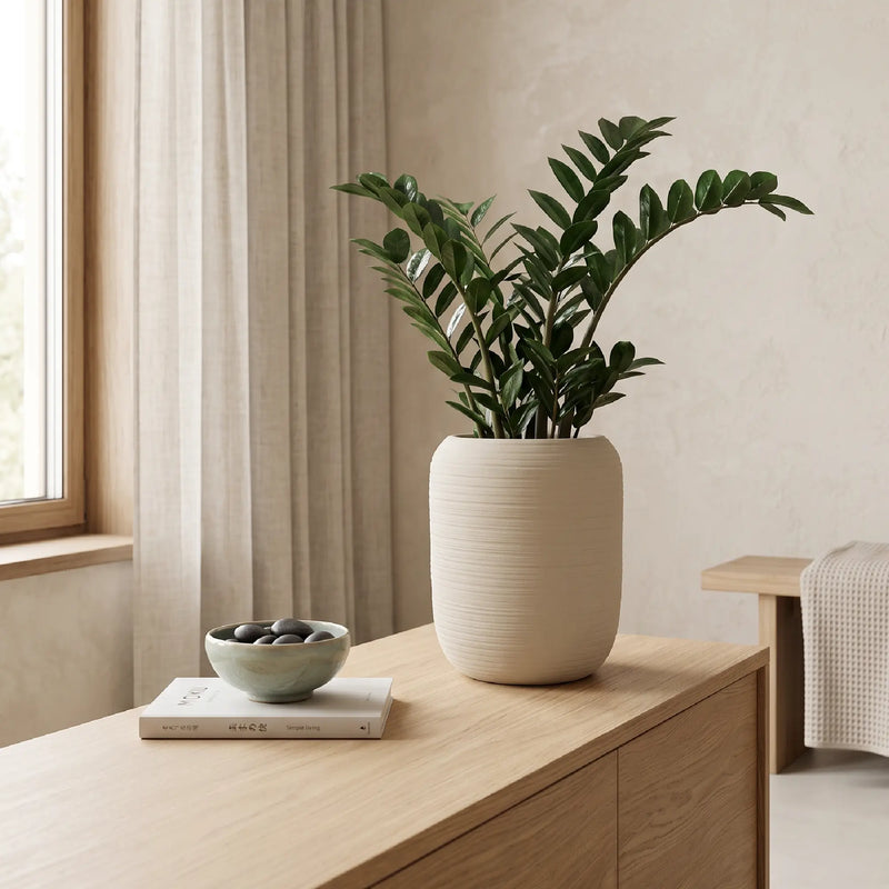 Matera en Ceramica Cilindrica Acanalada 16 cm - ambiente #ia arena - Tumatera.co