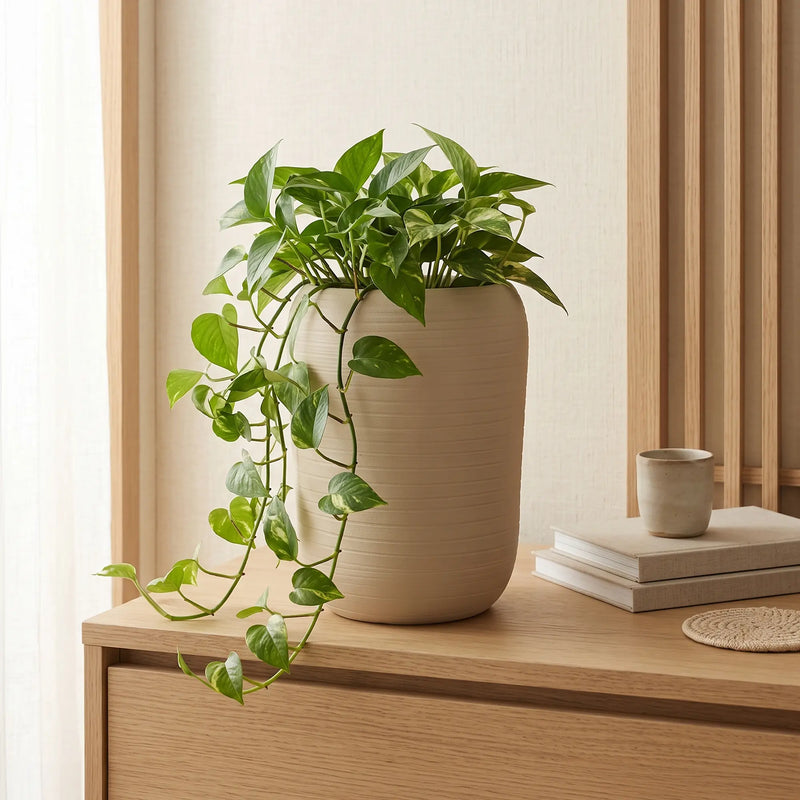 Matera en Ceramica Cilindrica Acanalada 20 cm - ambiente #ia arena - Tumatera.co