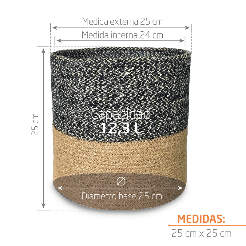 Cesta Cilindro De Yute 25 x 25 cm