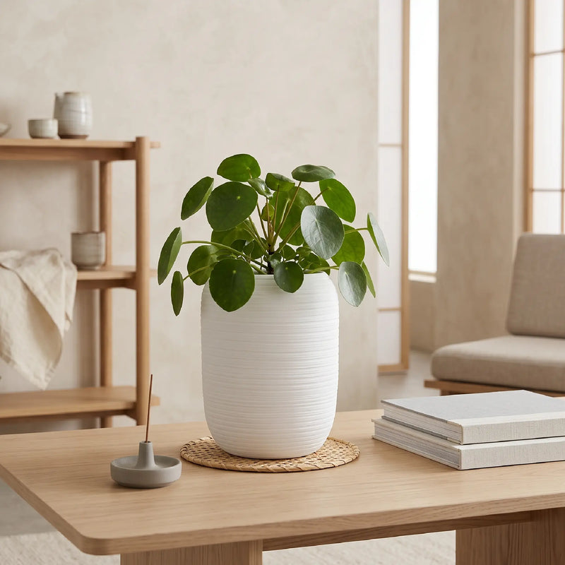 Matera en Ceramica Cilindrica Acanalada 16 cm - ambiente #ia blanco - Tumatera.co