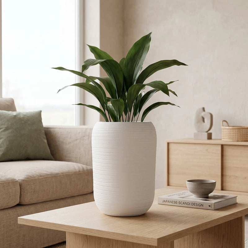 Matera en Ceramica Cilindrica Acanalada 20 cm - ambiente #ia blanco - Tumatera.co