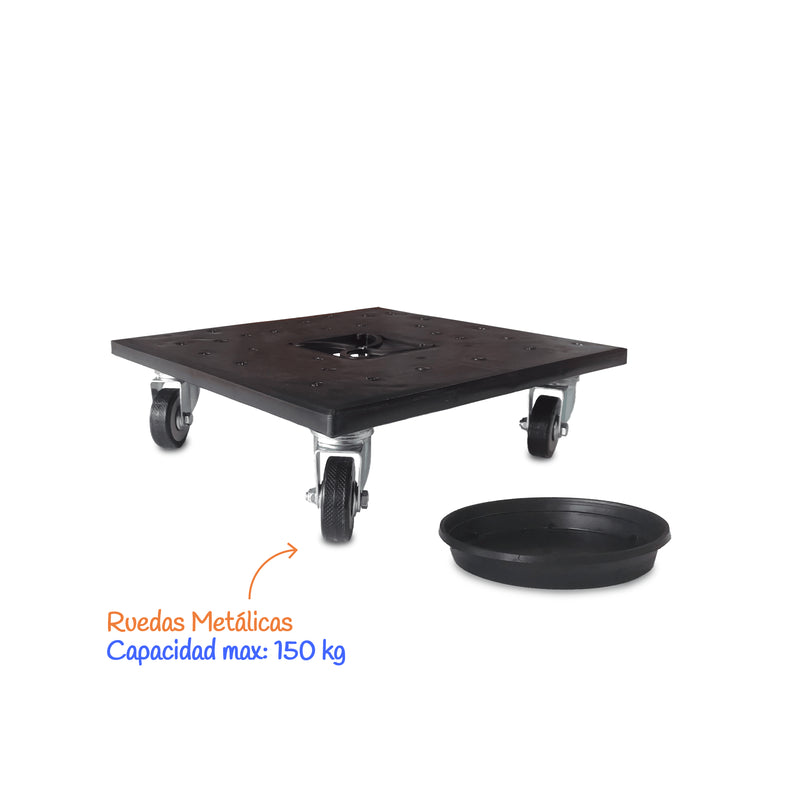Base Cuadrada Con Ruedas + Plato Para Drenaje 31 Cm - Tumatera.co