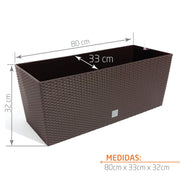 Jardinera Ratán con Autorriego 80 cm medidas