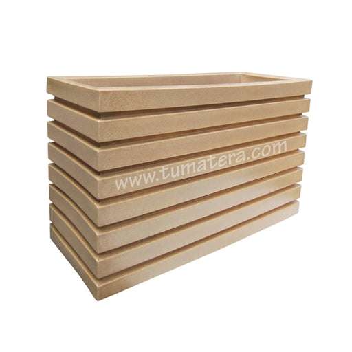 Jardinera Polietileno 100 x 60 cm vista frontal izquierda fondo blanco con acercamiento jardinera color arena