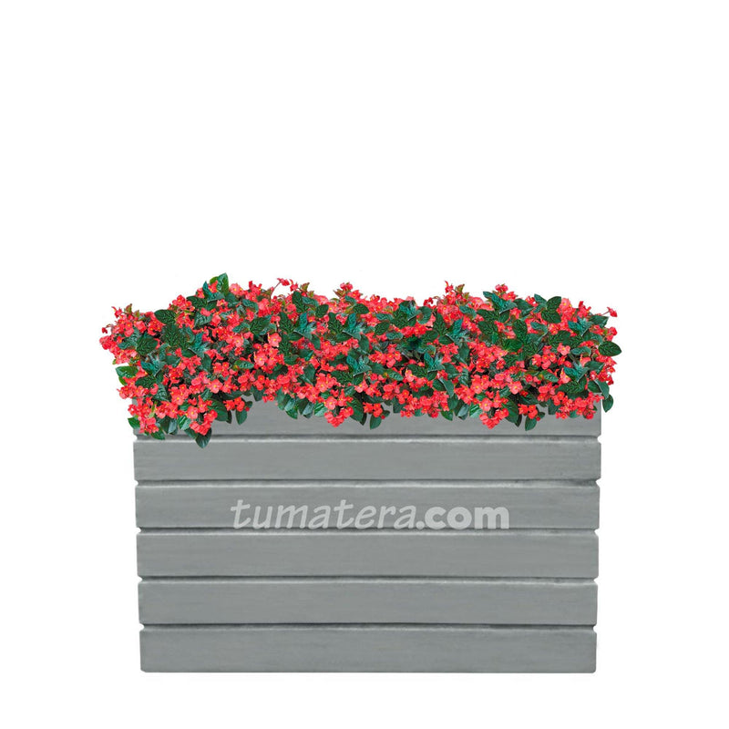 COMBO JARDINERA CEMENTO ACANALADA 100 X 60 CM CON FLORES- Tumatera.co