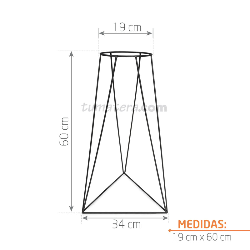 BASE METÁLICA TRIANGULAR 20 x 60 CM color Negro medidas