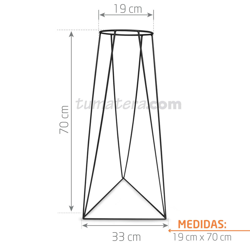 BASE METÁLICA TRIANGULAR 20 x 70 CM color Negro medidas