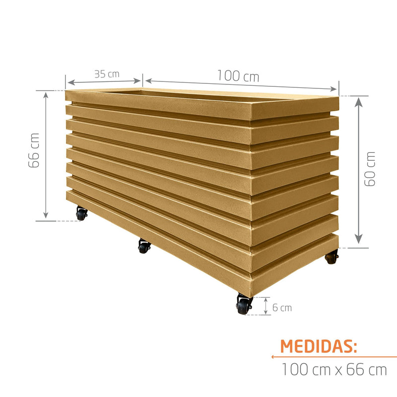 KIT JARDINERA ALTA ACANALADA 100 CM + BASE CON RUEDAS 97 X 32 CM - Tumatera.co