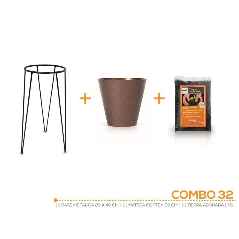 KIT MATERA CORTEN + TIERRA + BASE 20 X 40 CM - Tumatera.co