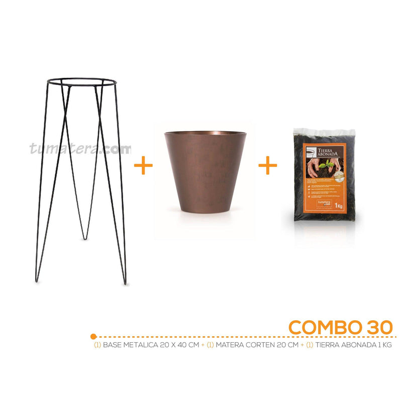 KIT MATERA CORTEN + TIERRA + BASE 20 X 60 CM - Tumatera.co
