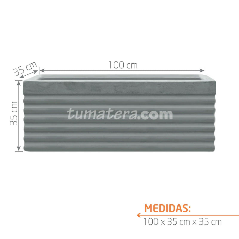 Jardinera Cemento Acanalada 100 X 35 CM con medidas