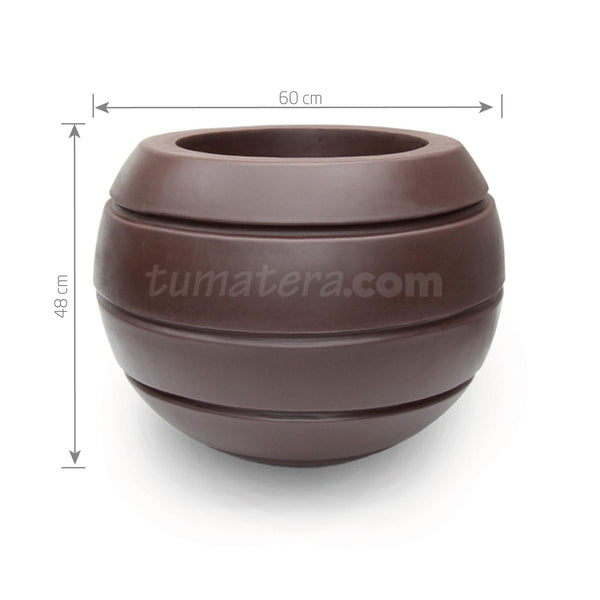 Maceta Polietileno Esfera 60 cm vista con medidas exactas