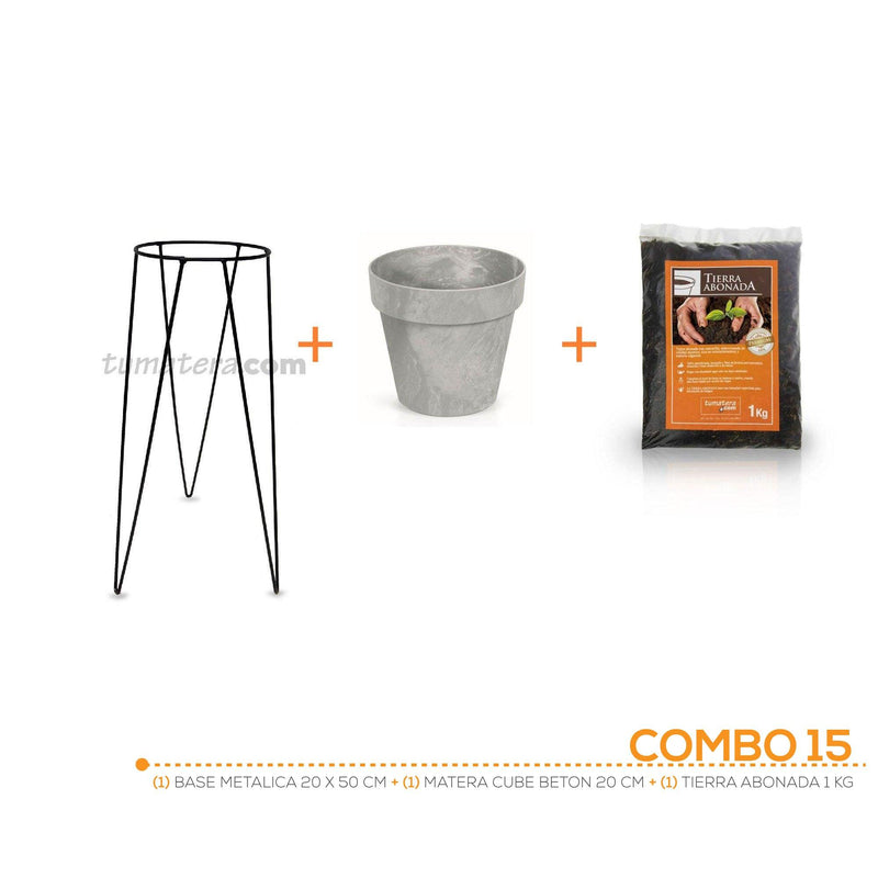 KIT MATERA CUBE BETON + TIERRA + BASE 20 X 50 CM - Tumatera.co