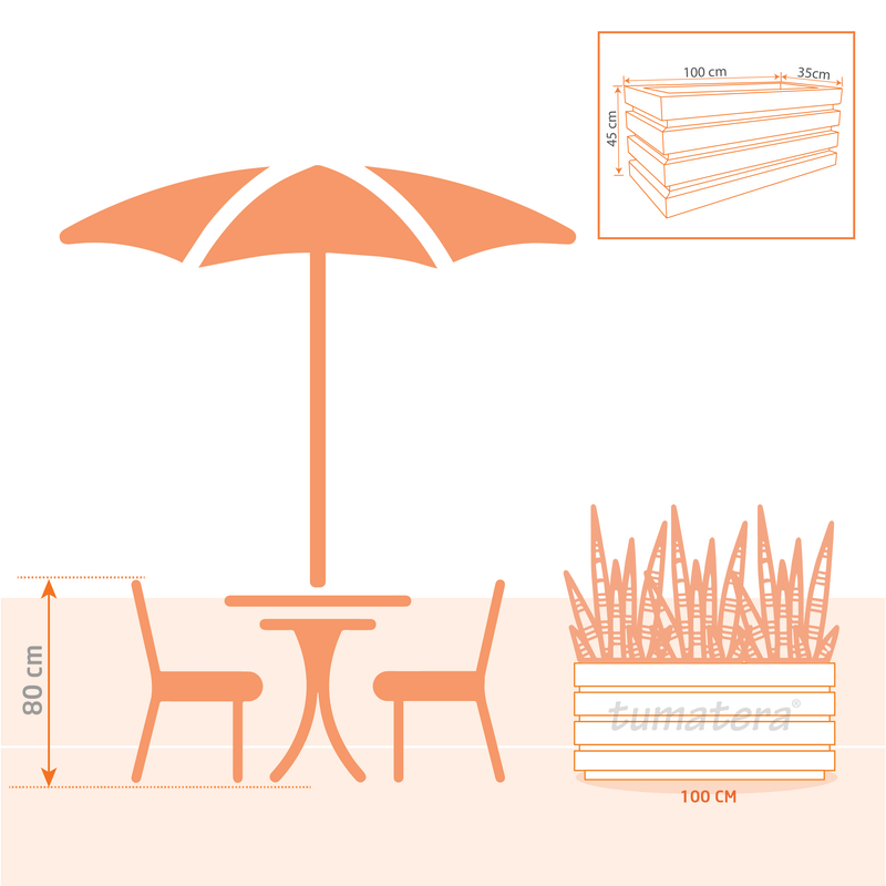 Jardinera Polietileno 100 x 45 cm Plano