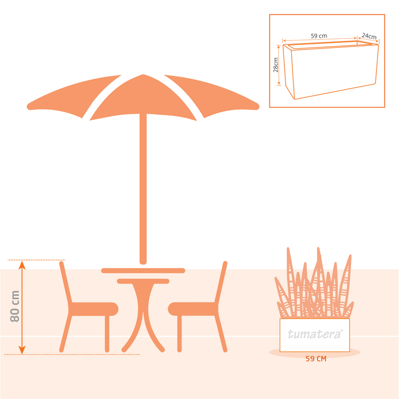 Jardinera Polietileno 59 x 24 cm vista tipo plano en uso